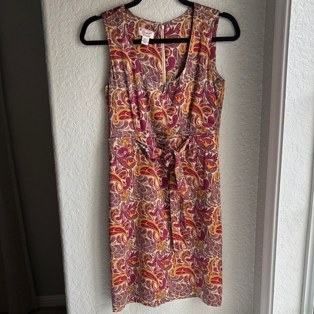 Women's 2 Dress Sleeveless Silk Retro Paisley‎ Tie Front Mini Boho 70s
